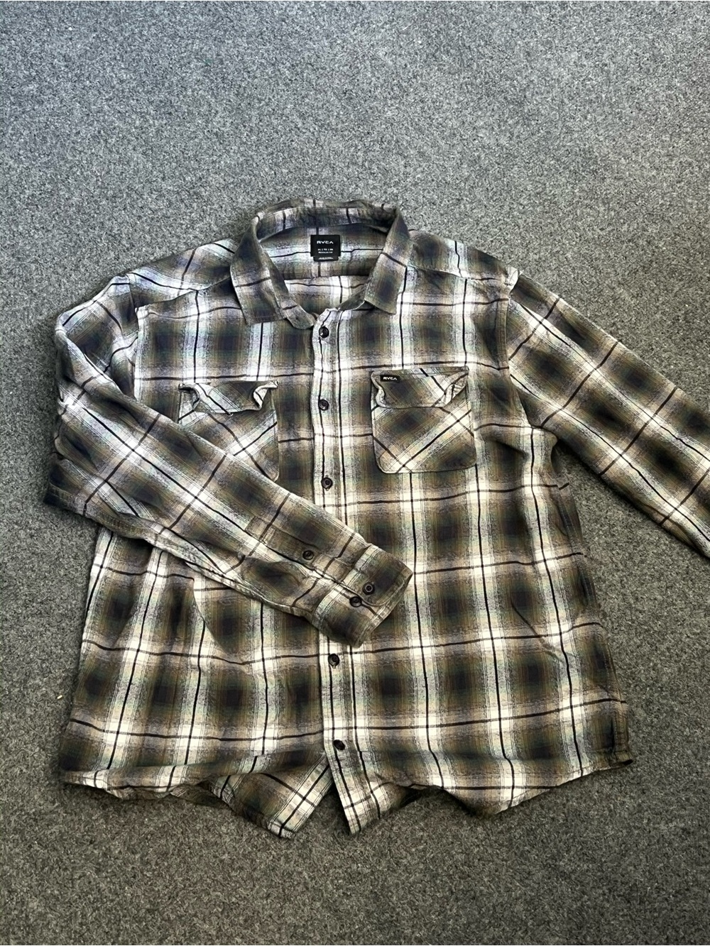 RVCA Plaid Button-Down Shirt, 100% Cotton, XL